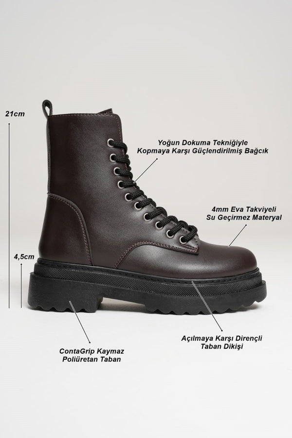 Scarpax Karma Özel Tasarım Kışlık Acı Kahve Kalın Tabanlı Kadın Bot