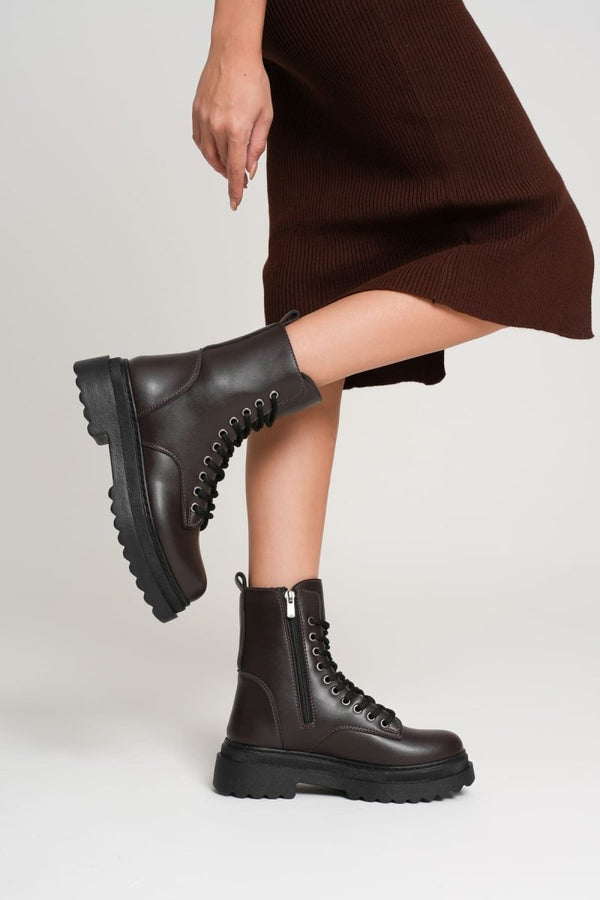 Scarpax Karma Özel Tasarım Kışlık Acı Kahve Kalın Tabanlı Kadın Bot