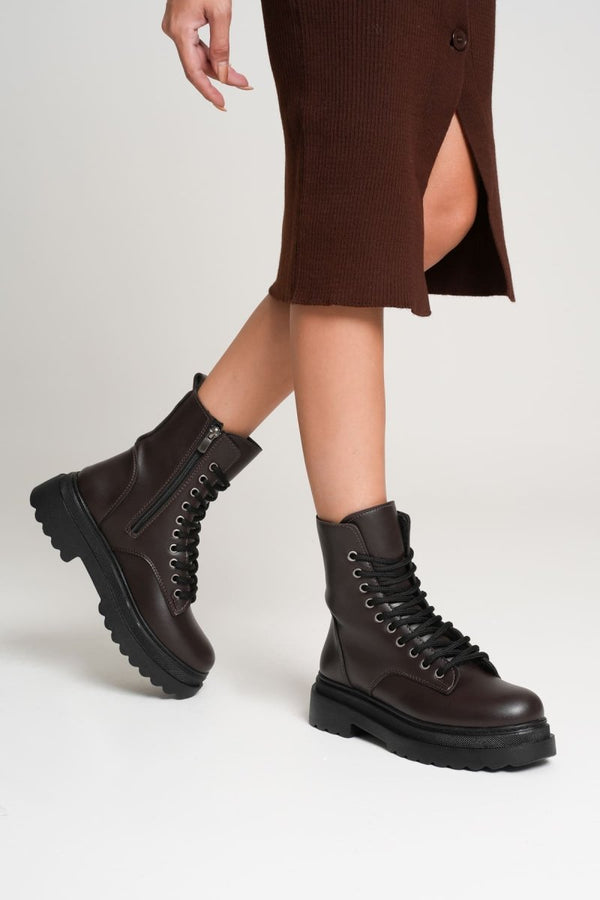 Scarpax Karma Özel Tasarım Kışlık Acı Kahve Kalın Tabanlı Kadın Bot