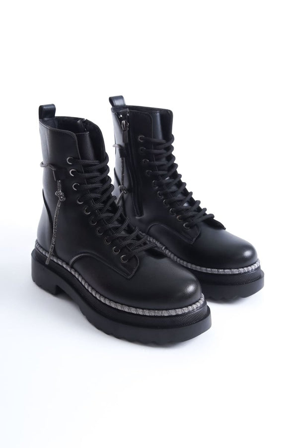 Scarpax Karma Özel Tasarım Kışlık Siyah Kalın Tabanlı Kadın Bot