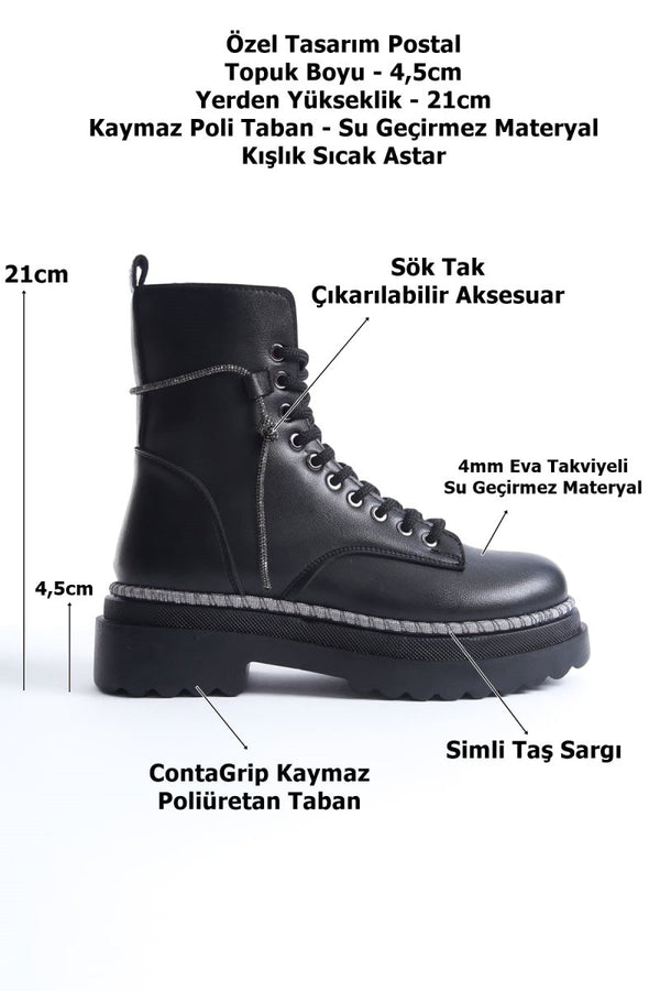 Scarpax Karma Özel Tasarım Kışlık Siyah Kalın Tabanlı Kadın Bot