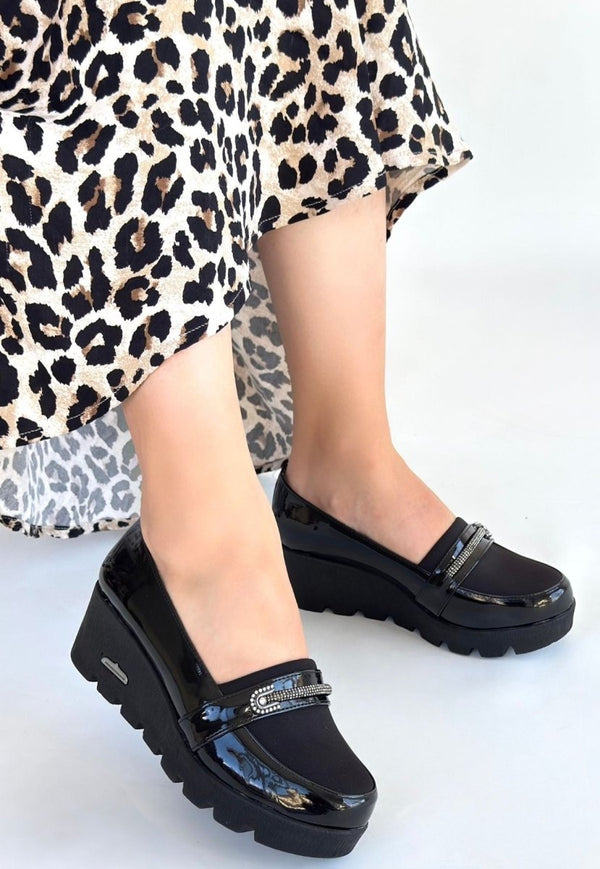 Scarpax Kear Siyah Rugan Dolgu Topuk Ayakkabı