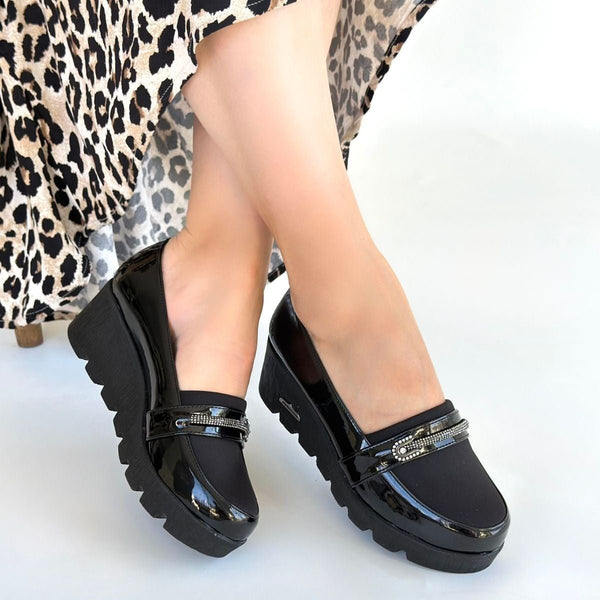 Scarpax Kear Siyah Rugan Dolgu Topuk Ayakkabı