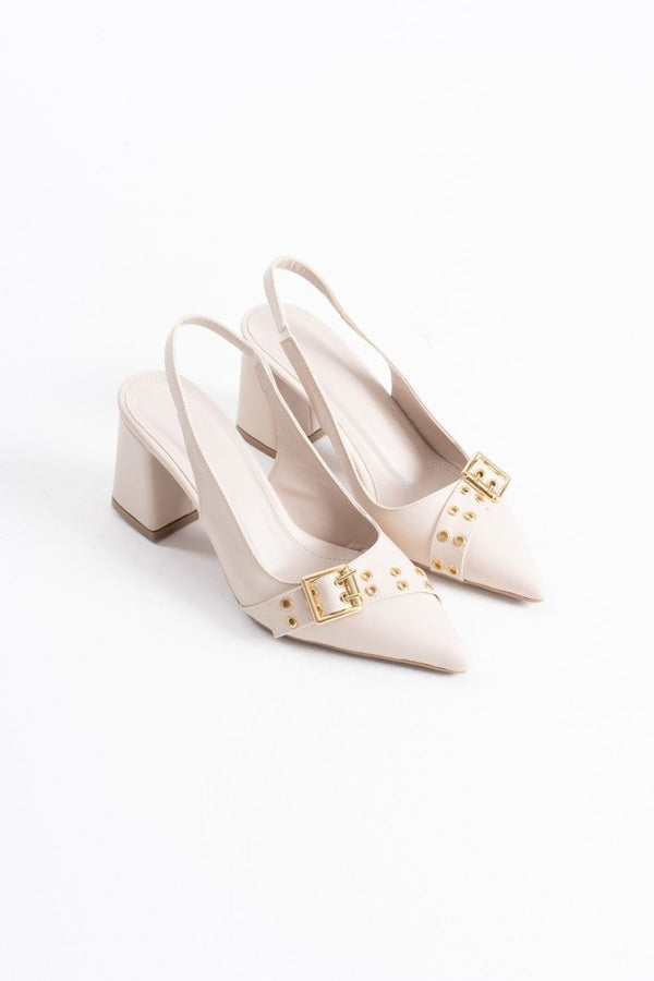 Scarpax Keira Bej Cilt Kadın Topuklu Ayakkabı