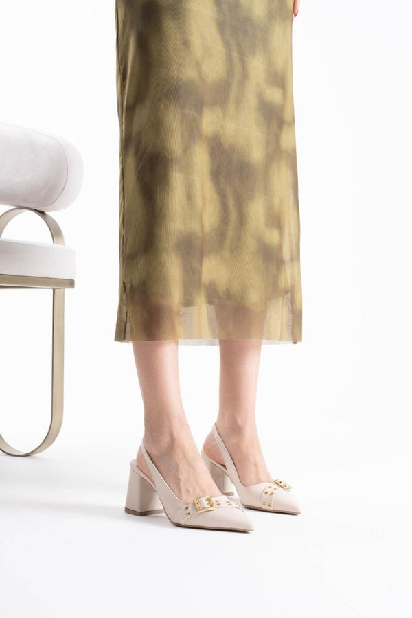 Scarpax Keira Bej Cilt Kadın Topuklu Ayakkabı