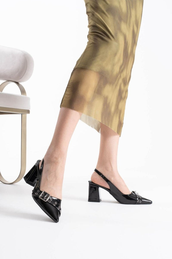 Scarpax Keira Siyah Rugan Kadın Topuklu Ayakkabı