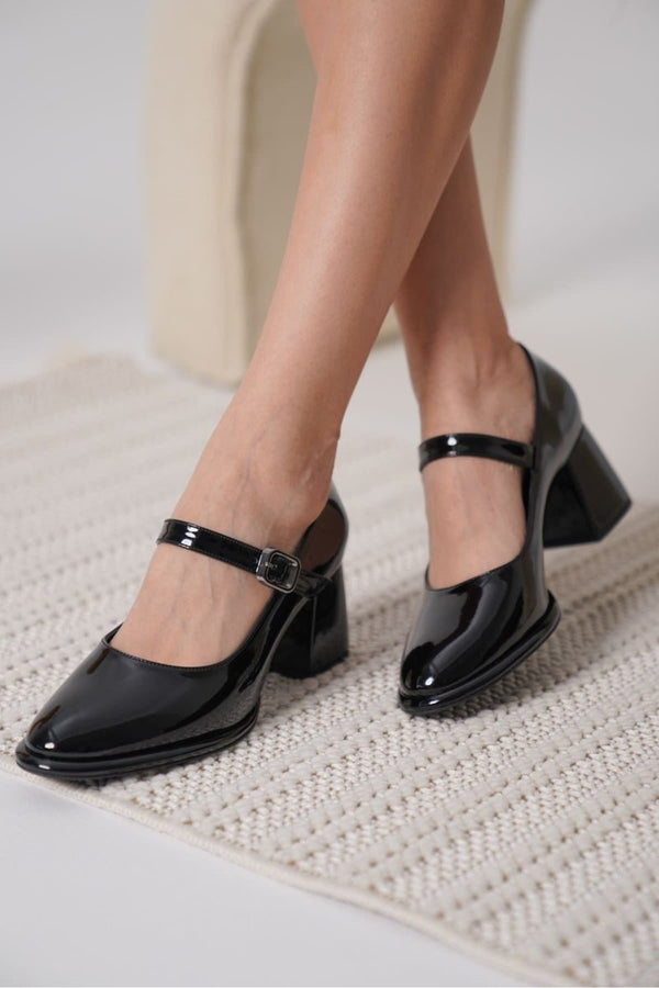 Scarpax Kelly Siyah Rugan Kadın Topuklu Ayakkabı