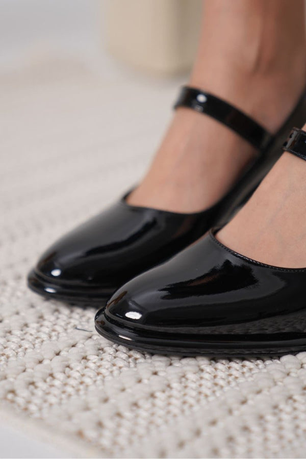 Scarpax Kelly Siyah Rugan Kadın Topuklu Ayakkabı