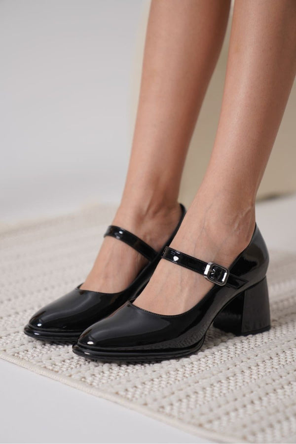 Scarpax Kelly Siyah Rugan Kadın Topuklu Ayakkabı