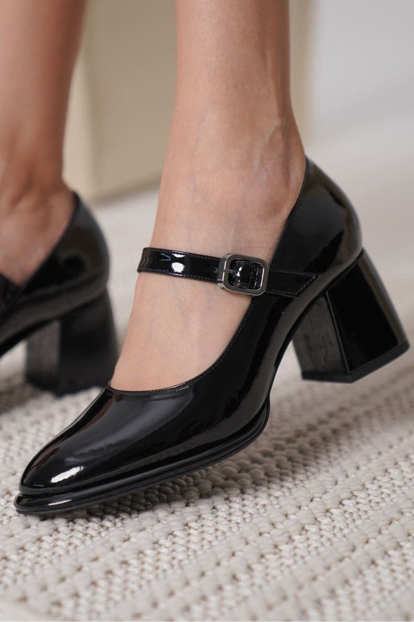 Scarpax Kelly Siyah Rugan Kadın Topuklu Ayakkabı