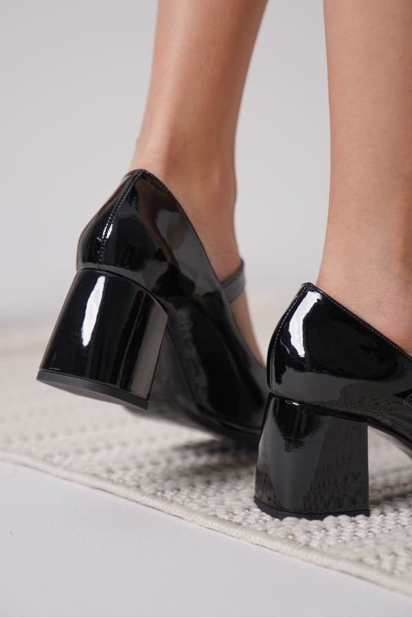 Scarpax Kelly Siyah Rugan Kadın Topuklu Ayakkabı