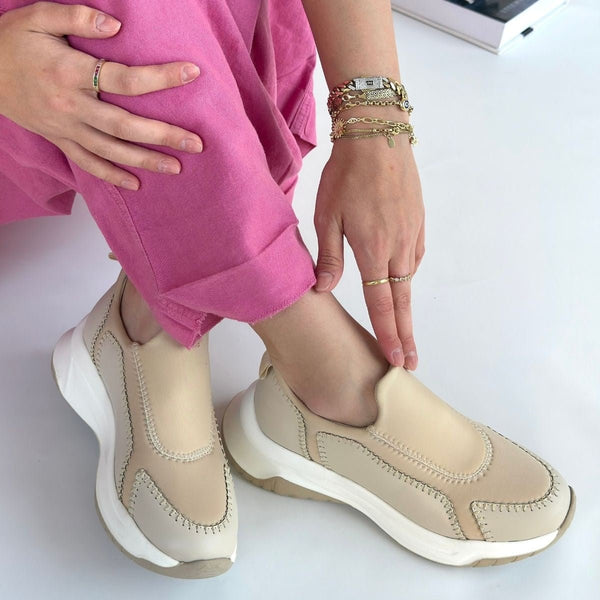 Scarpax Kendy Bej Cilt Spor Ayakkabı