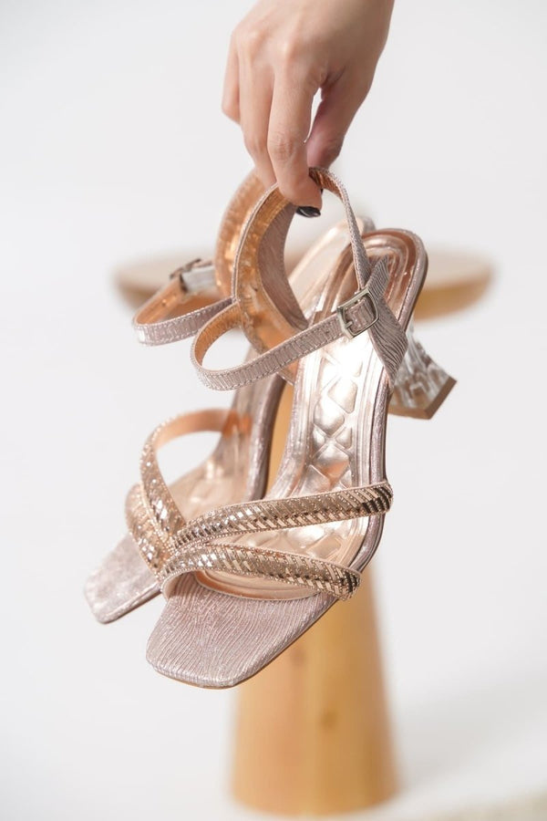 Scarpax Kendy Rose Gold Taşlı Kadın Topuklu Sandalet