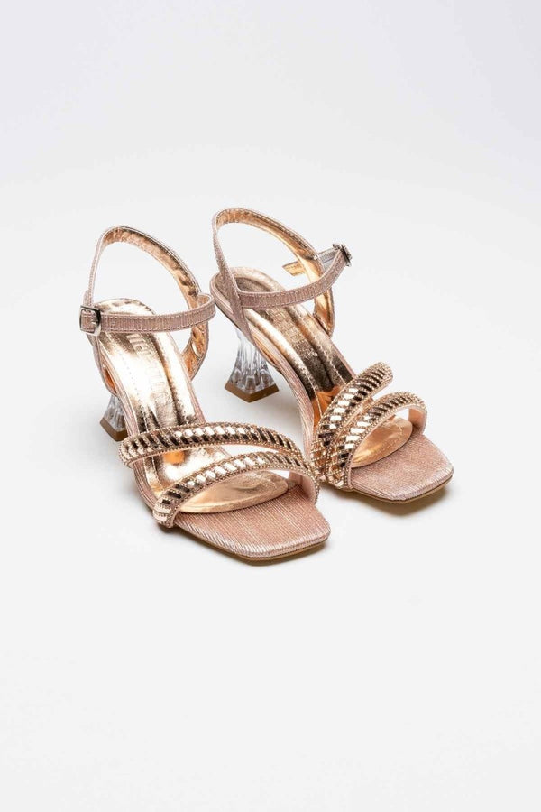Scarpax Kendy Rose Gold Taşlı Kadın Topuklu Sandalet