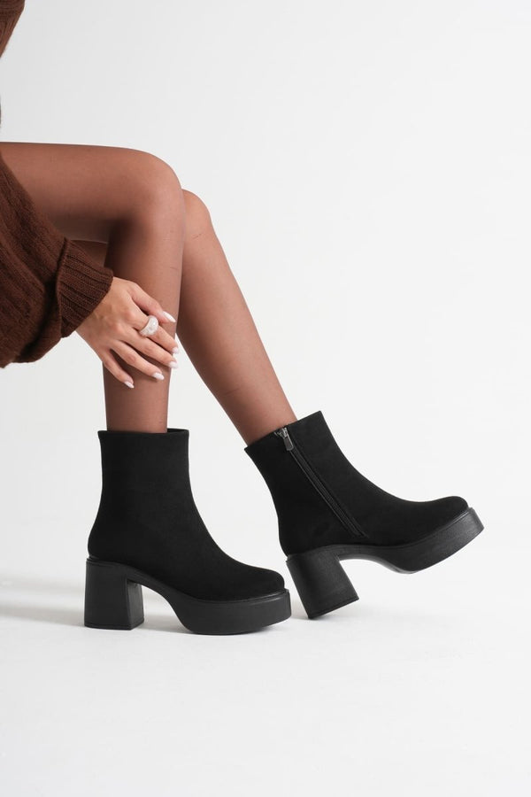 Scarpax Keti Kadın Siyah Süet Topuklu Bot