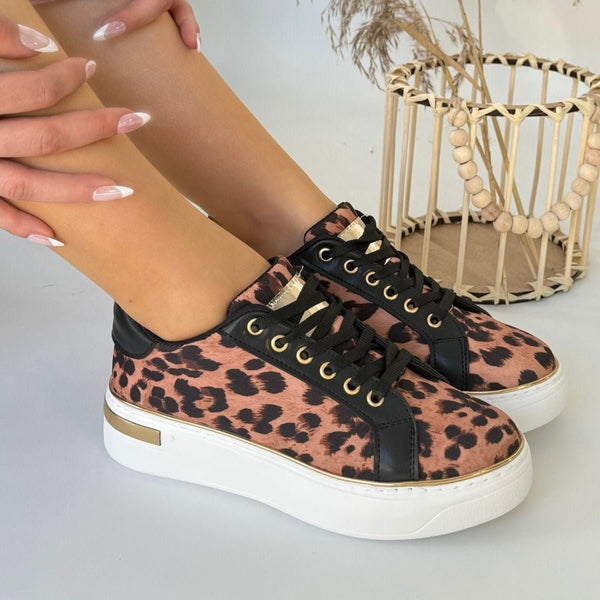 Scarpax Kity Leopar Saten Bağcıklı Spor Ayakkabı - SCARPAX
