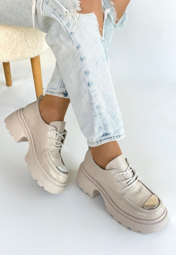 Scarpax Kiya Bej Rugan Dolgu Topuk Oxford Ayakkabı