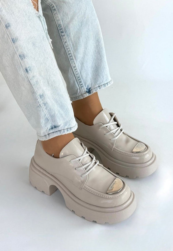 Scarpax Kiya Bej Rugan Dolgu Topuk Oxford Ayakkabı