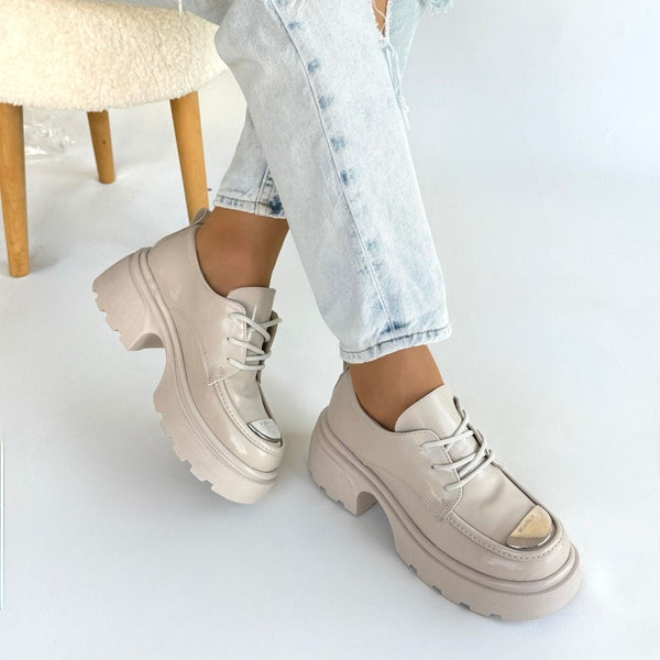 Scarpax Kiya Bej Rugan Dolgu Topuk Oxford Ayakkabı