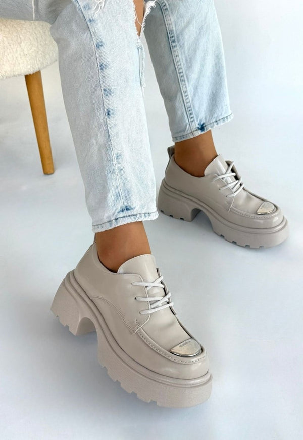 Scarpax Kiya Bej Rugan Dolgu Topuk Oxford Ayakkabı