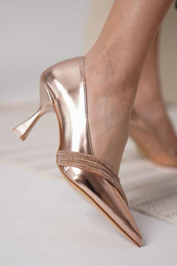Scarpax Klay Rose Gold Rugan Kadın Topuklu Ayakkabı