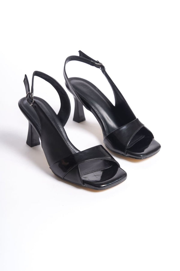 Scarpax Klein Kadın Siyah Rugan Detaylı Topuklu Sandalet