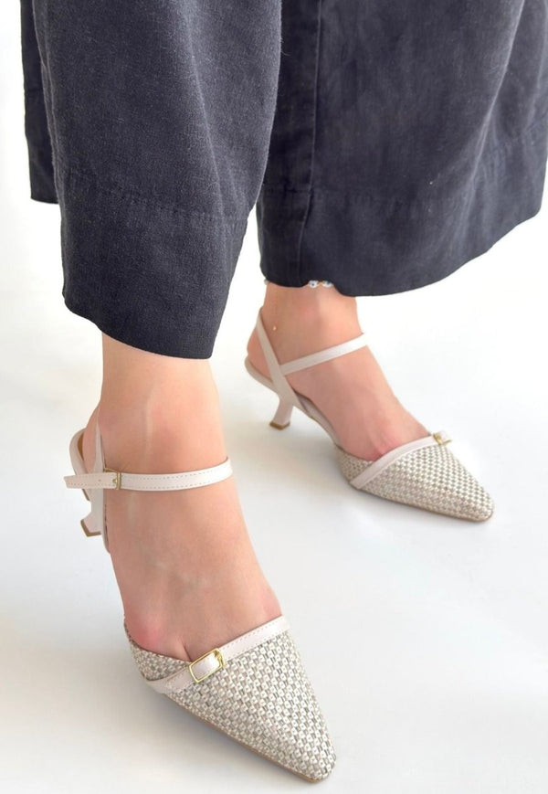 Scarpax Lanna Bej Cilt Topuklu Ayakkabı