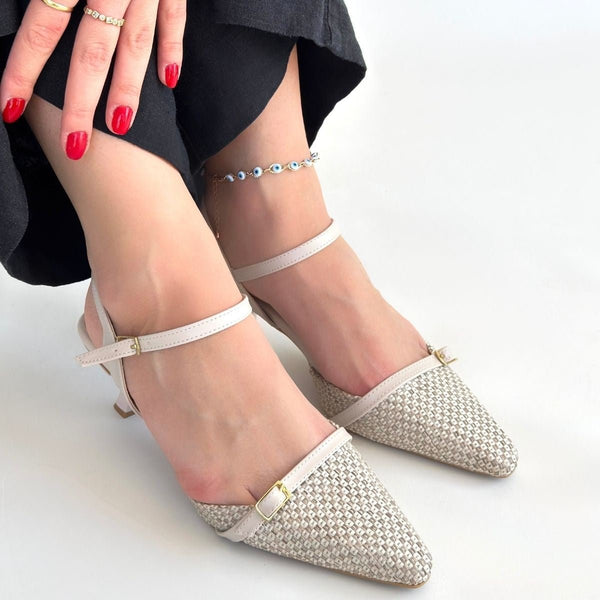 Scarpax Lanna Bej Cilt Topuklu Ayakkabı