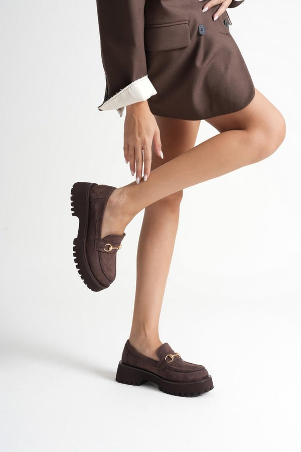 Scarpax Lara Toka Detaylı Acı Kahve Süet Günlük Loafer Ayakkabı