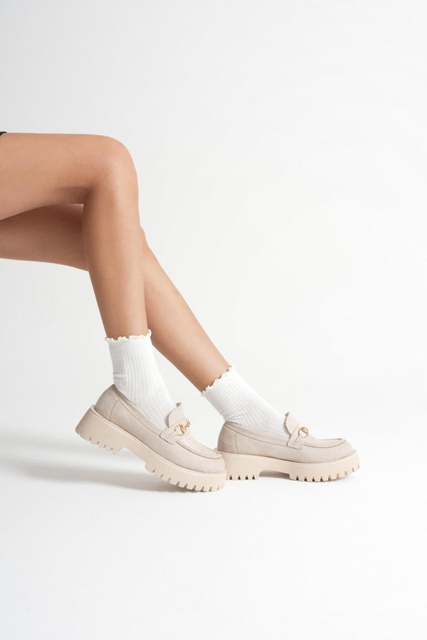 Scarpax Lara Toka Detaylı Bej Süet Günlük Loafer Ayakkabı