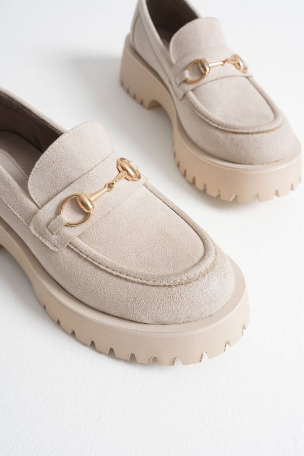Scarpax Lara Toka Detaylı Bej Süet Günlük Loafer Ayakkabı