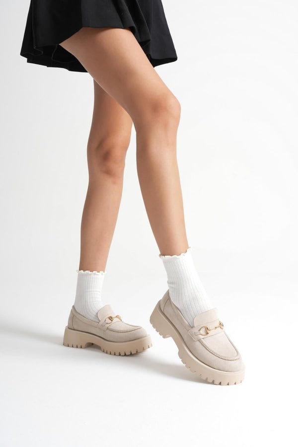 Scarpax Lara Toka Detaylı Bej Süet Günlük Loafer Ayakkabı