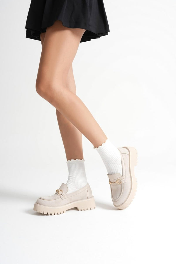 Scarpax Lara Toka Detaylı Bej Süet Günlük Loafer Ayakkabı