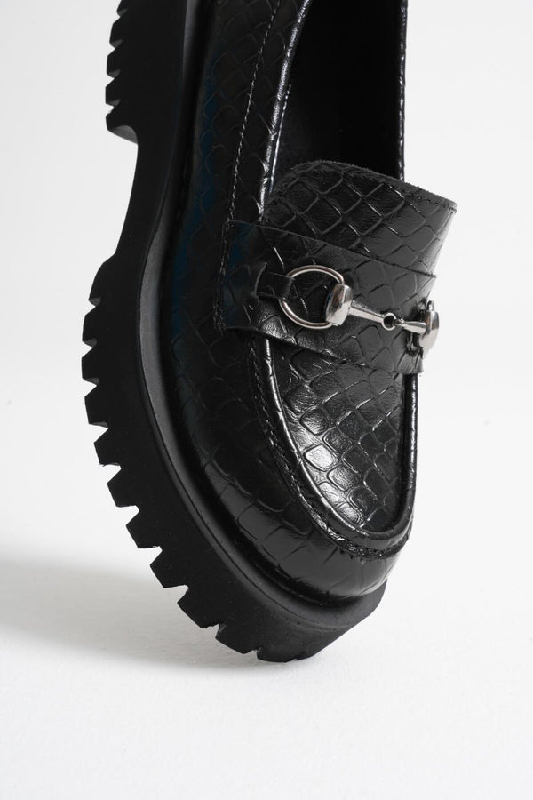 Scarpax Lara Toka Detaylı Siyah Kroko Baskılı Günlük Loafer Ayakkabı