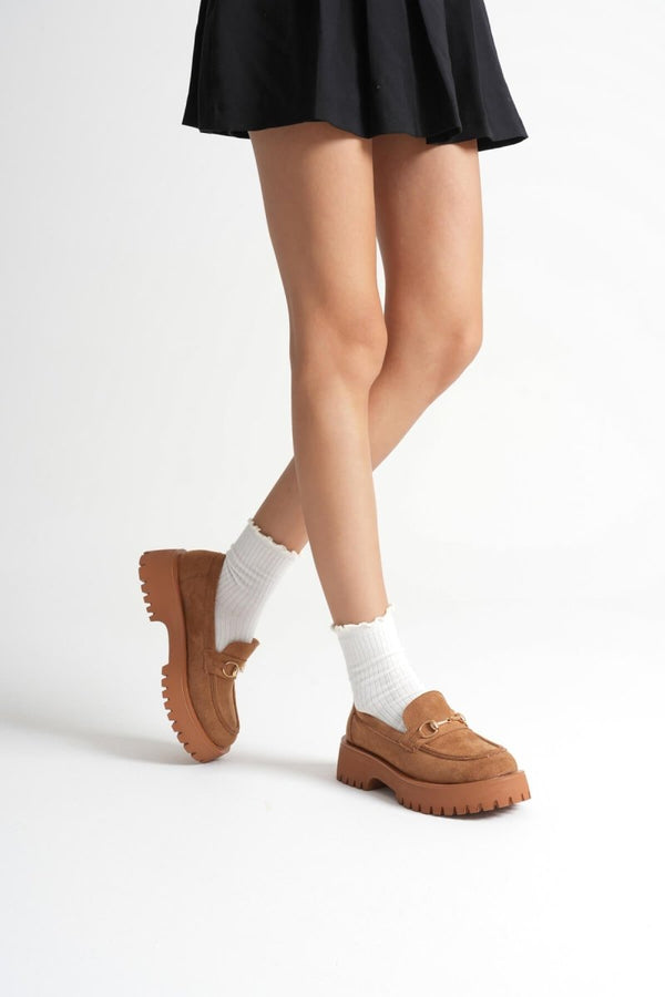 Scarpax Lara Toka Detaylı Taba Süet Günlük Loafer Ayakkabı