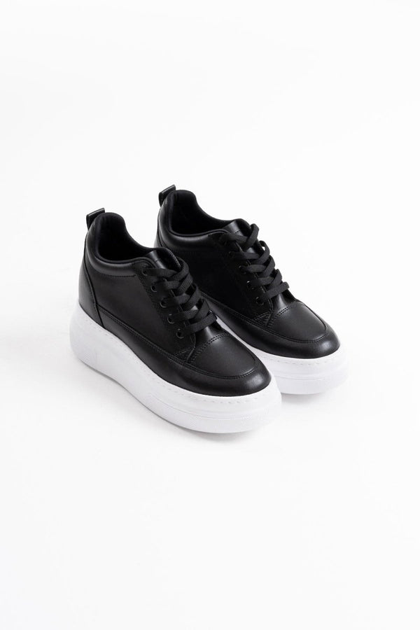 Scarpax Lauren Kadın Gizli Topuk Beyaz Tabanlı Siyah Spor Ayakkabı