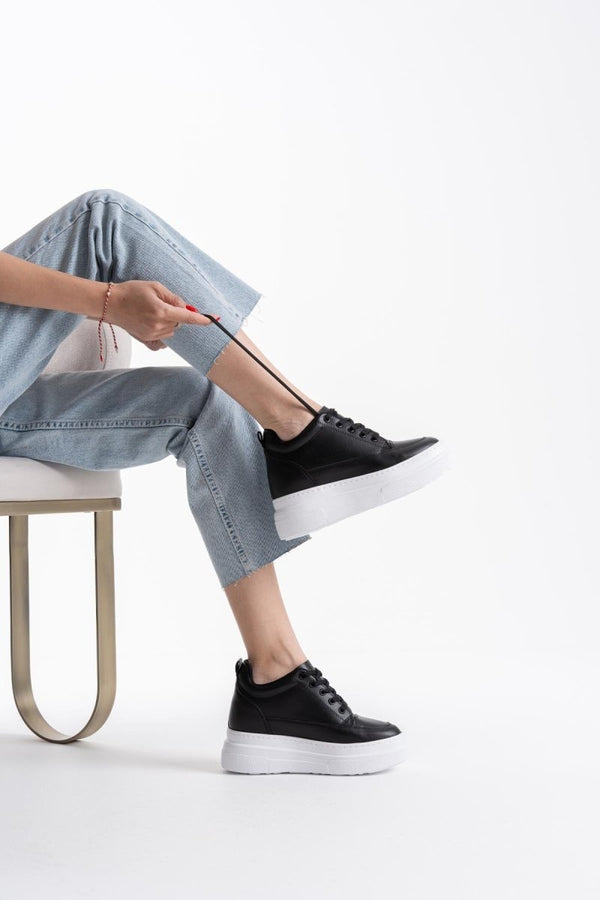 Scarpax Lauren Kadın Gizli Topuk Beyaz Tabanlı Siyah Spor Ayakkabı