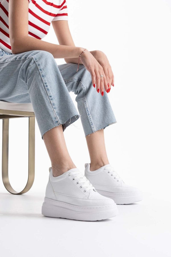 Scarpax Lauren Kadın Gizli Topuk Mat Beyaz Spor Ayakkabı