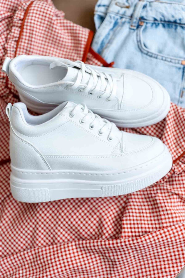 Scarpax Lauren Kadın Gizli Topuk Mat Beyaz Spor Ayakkabı