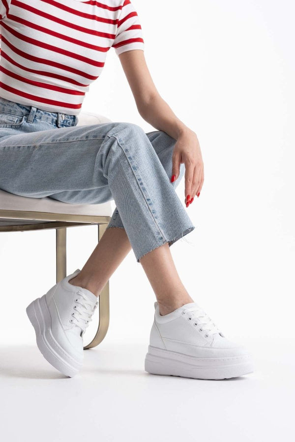 Scarpax Lauren Kadın Gizli Topuk Mat Beyaz Spor Ayakkabı