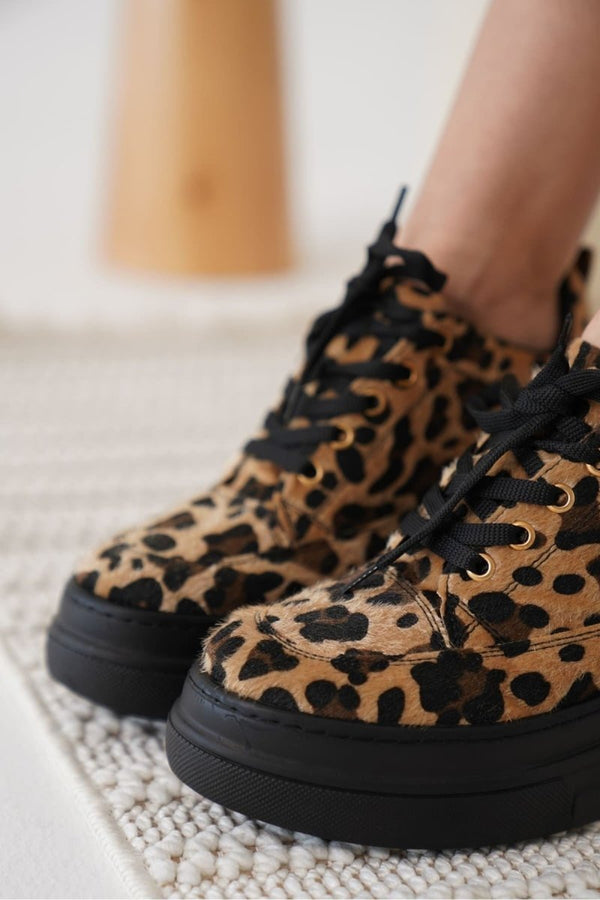 Scarpax Lauren Kadın Gizli Topuk Siyah Taban Leopar Spor Ayakkabı