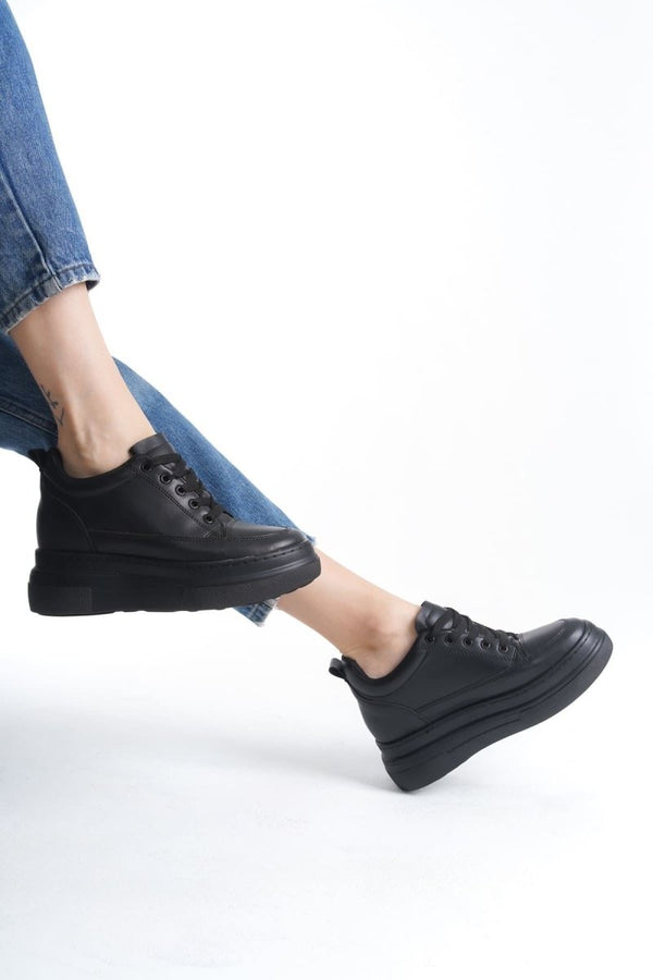 Scarpax Lauren Kadın Gizli Topuk Mat Siyah Spor Ayakkabı