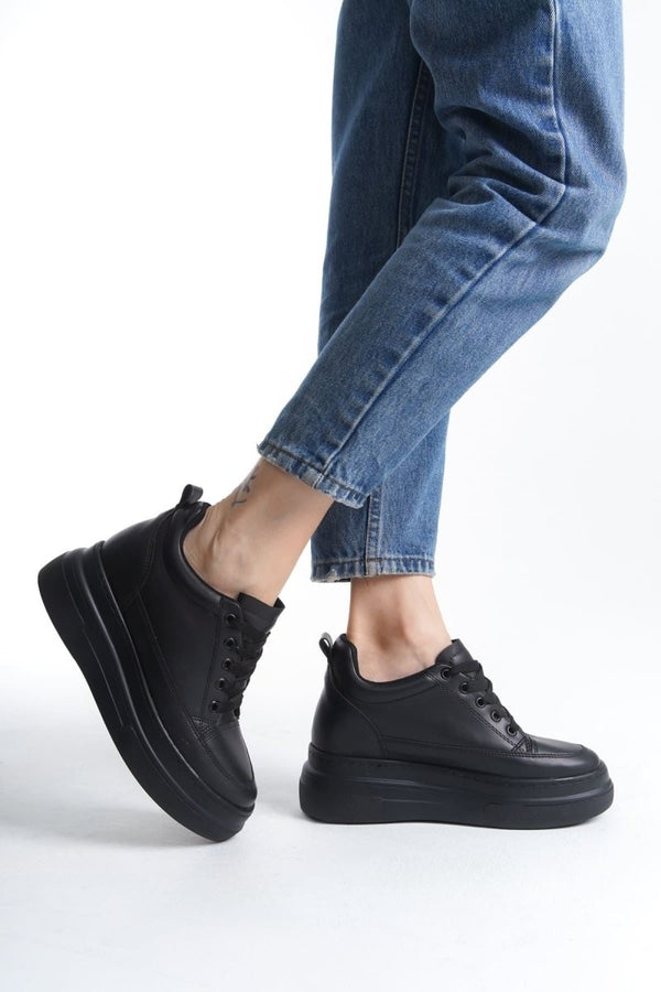 Scarpax Lauren Kadın Gizli Topuk Mat Siyah Spor Ayakkabı