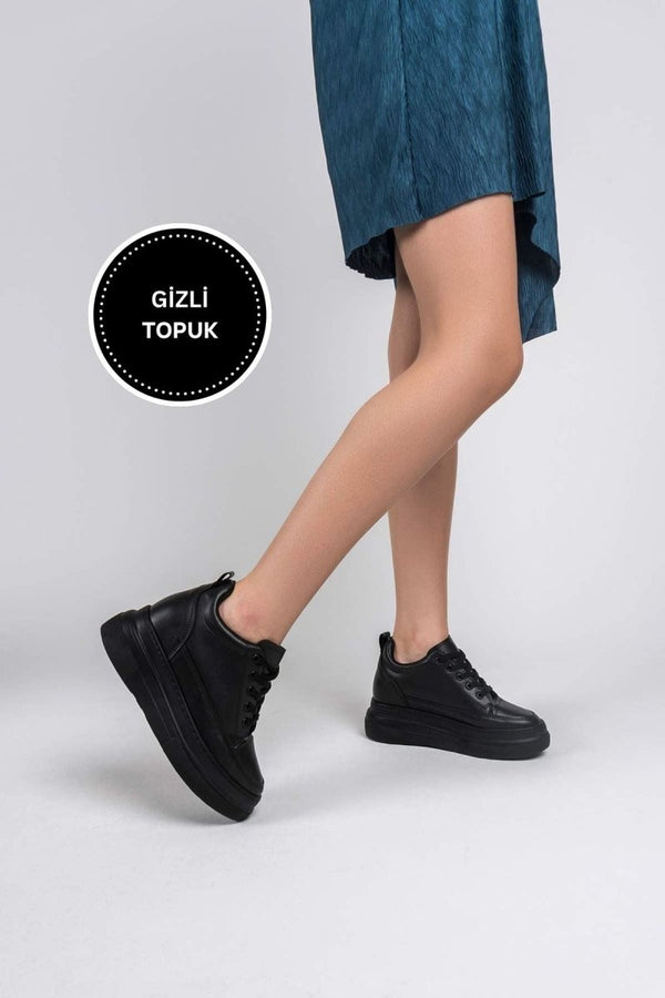 Scarpax Lauren Kadın Gizli Topuk Mat Siyah Spor Ayakkabı
