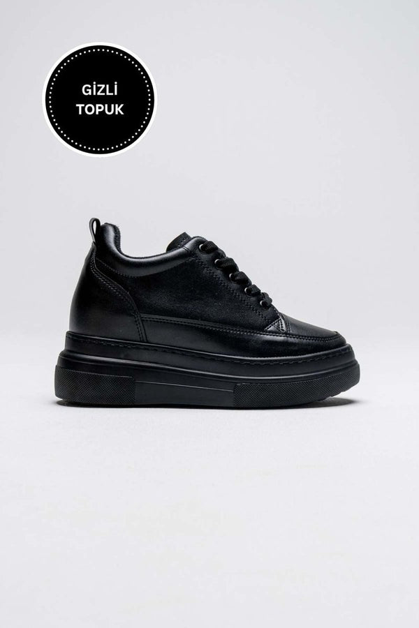 Scarpax Lauren Kadın Gizli Topuk Mat Siyah Spor Ayakkabı