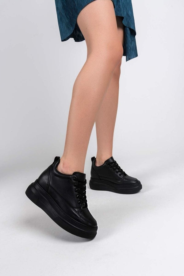 Scarpax Lauren Kadın Gizli Topuk Mat Siyah Spor Ayakkabı