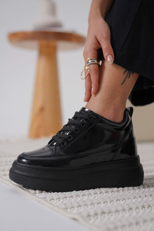 Scarpax Lauren Kadın Gizli Topuk Siyah Rugan Spor Ayakkabı