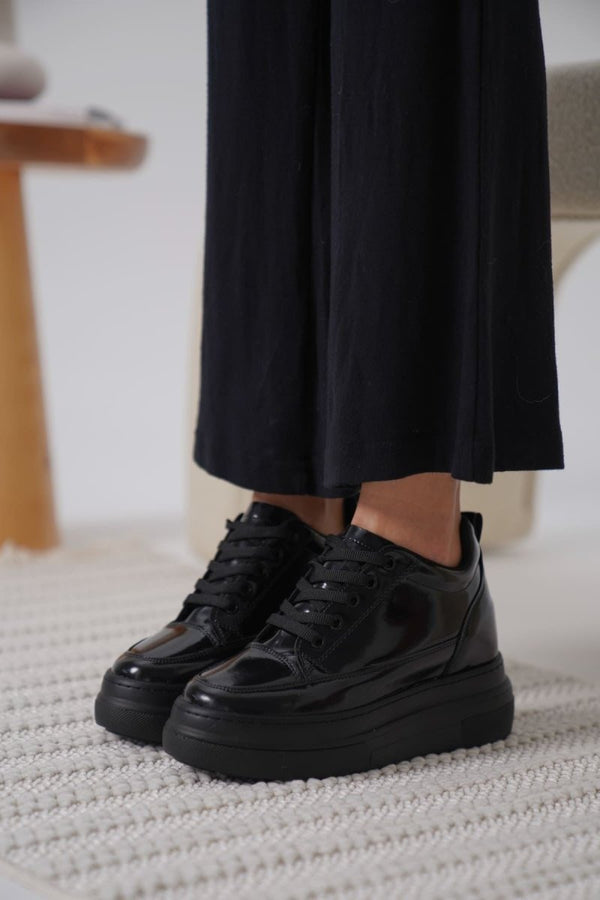 Scarpax Lauren Kadın Gizli Topuk Siyah Rugan Spor Ayakkabı