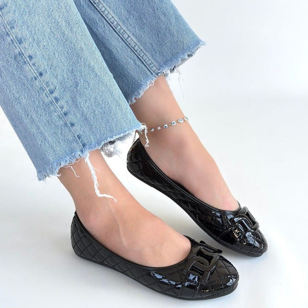 Scarpax Lawy Siyah Rugan Babet Ayakkabı