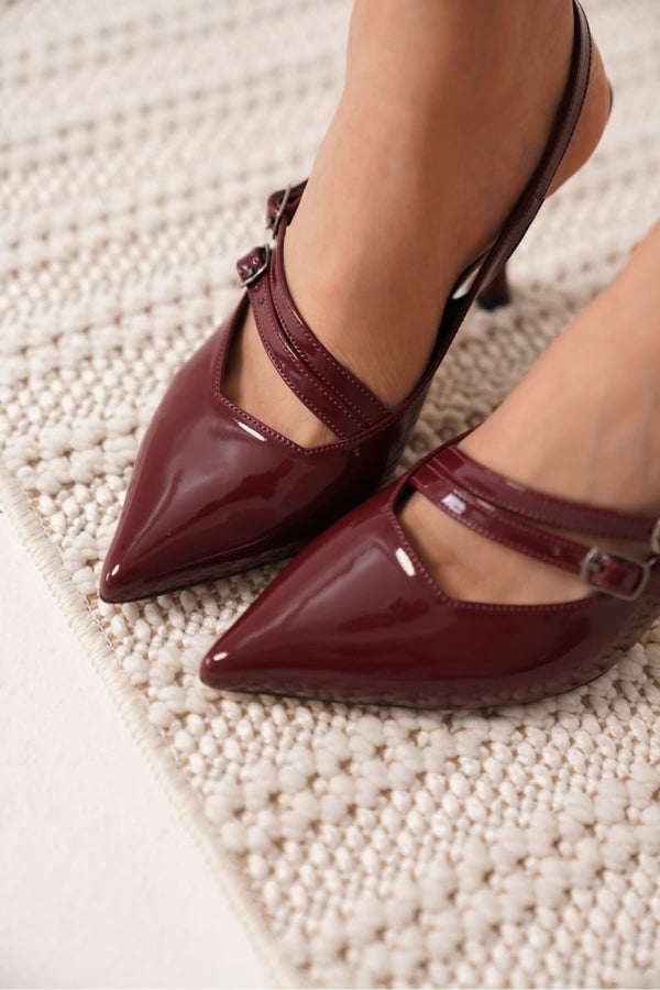 Scarpax Lenora Kadın Bordo Rugan Topuklu Ayakkabı